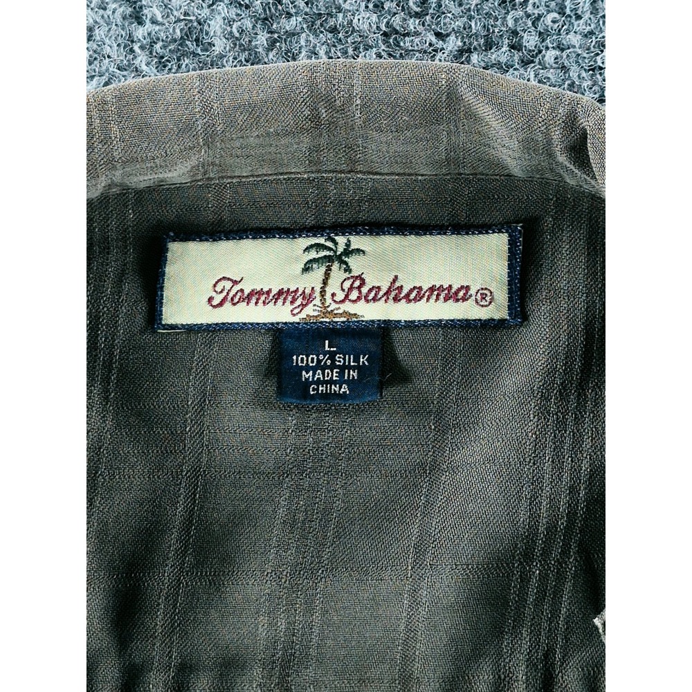 Tommy Bahama Mens Large 100% Silk Tropical Palm Leaf Print Camp Shirt Brown Teal - Picture 4 of 10